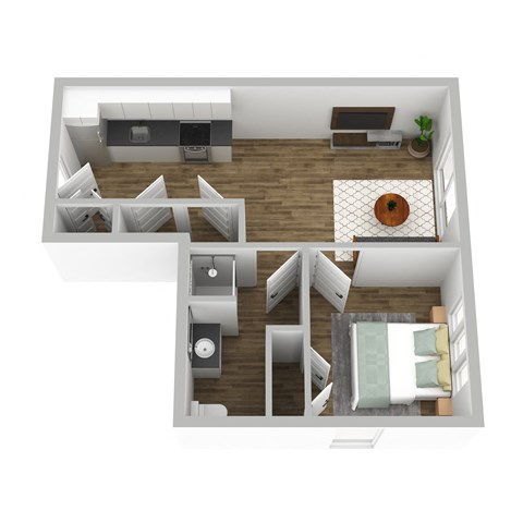 Floor plan for 1 bed, 1 bath, 532 sqft